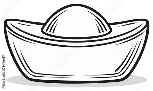 Traditional Chinese Gold Ingot with Shadow Line Art Wealth Symbol Prosperity Good Luck