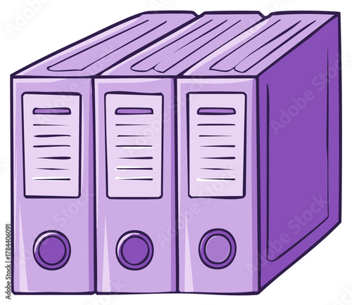 Hand drawn illustration of three purple office binders for document organization
