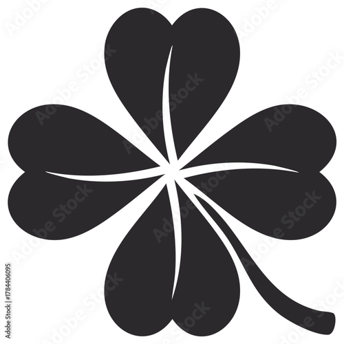 Four leaf clover graphic icon illustration, good luck charm, Irish symbol in black
