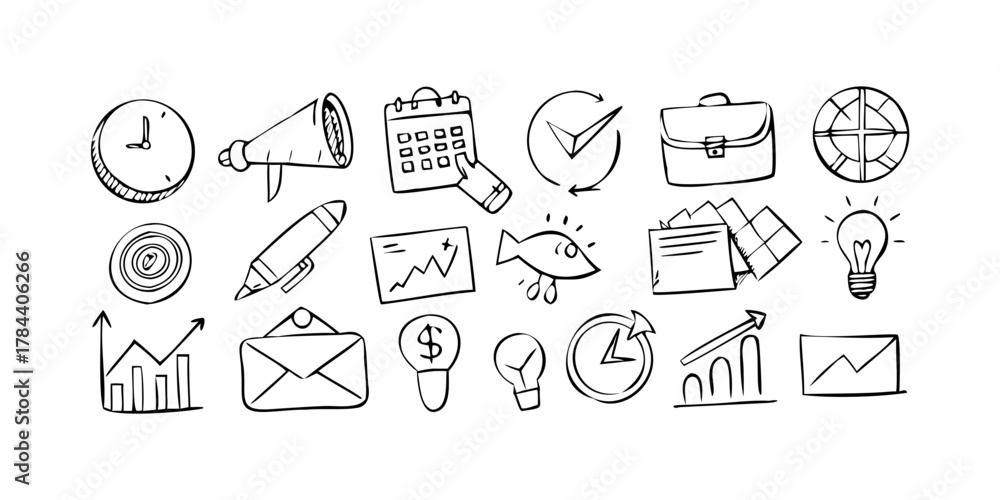 Fototapeta premium White sketch icons on transparent background doodle