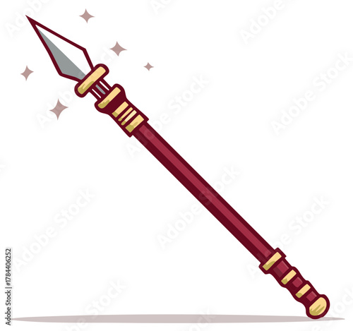 Vibrant Cartoon Spear with Metallic Blade and Golden Accents