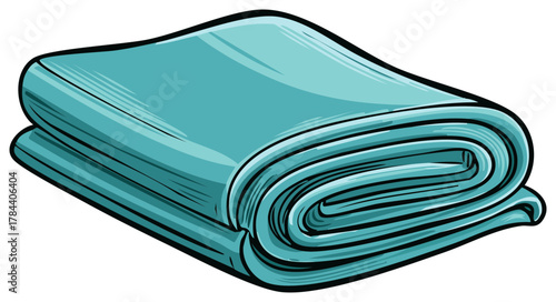 Folded turquoise blanket with smooth curves and visible layers