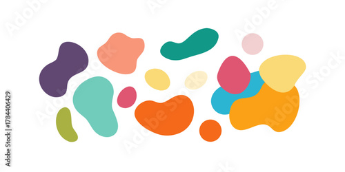 Colorful abstract blob shapes scattered on black background 1