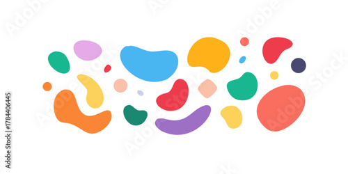 Colorful abstract blob shapes scattered on black background