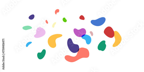 Colorful abstract blobs scattered on a white background
