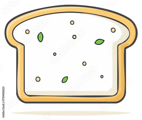Slice of cartoon bread with grains and green seeds illustration for breakfast food