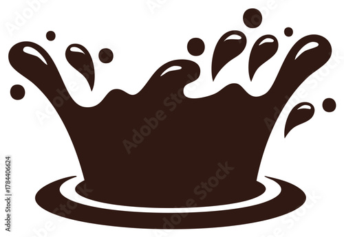 Dynamic Dark Brown Liquid Splash with Vigorous Movement and Flying Droplets