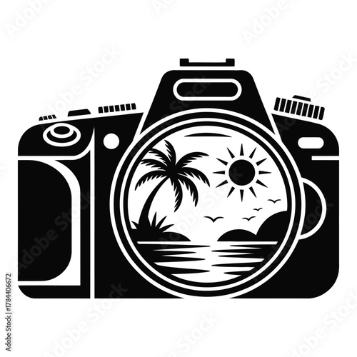 Tropical Getaway Captured A Camera Lens Illustrative Black And White Design