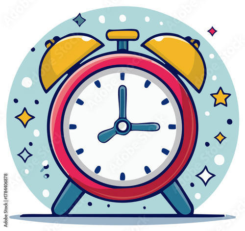 Retro Alarm Clock with Bells and Stars for Timekeeping and Wake Up Concepts