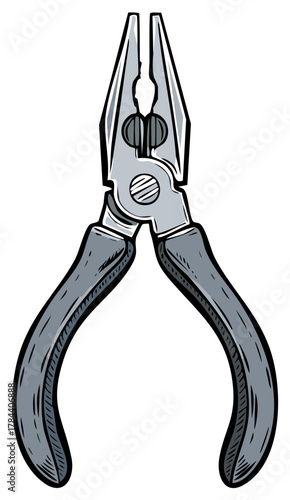 Illustration of Hand Tool Pliers. Black outline and gray fill style.
