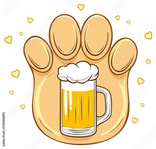 Cartoon Hand Holding a Frothy Beer Mug with Love, Celebrating Beverages and Good Times