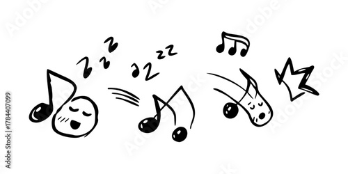 Hand drawn musical notes and symbols on white background