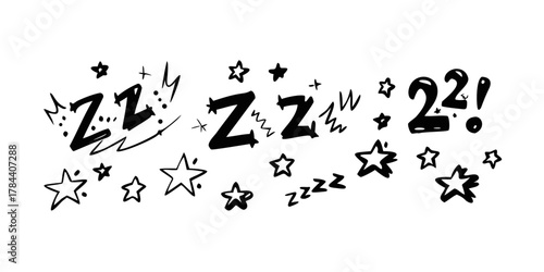Zzz and Stars Doodle on White Background comic cartoon