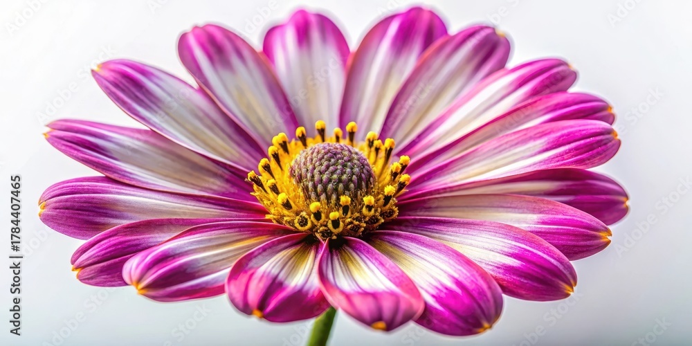 Obraz premium Close-up detailed view of blooming Coriopsis flower with intricate details and vibrant colors on a soft white background