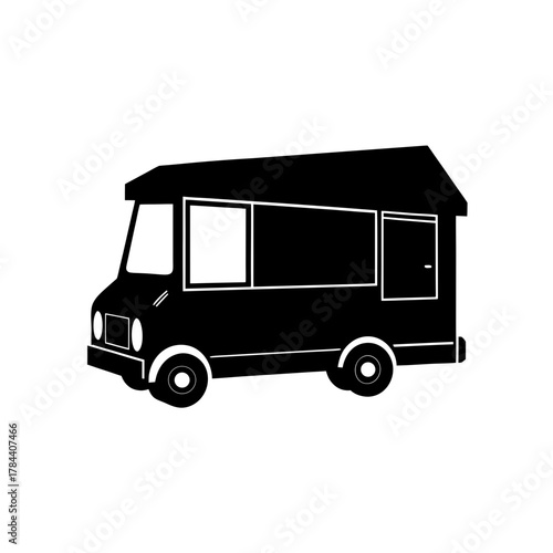 A black food truck on transparent background