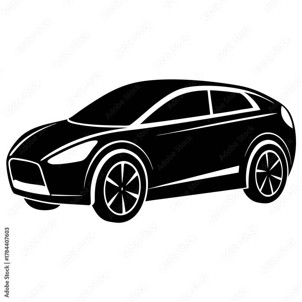 Obraz premium Sleek modern black car silhouette with white accents on a clean white background