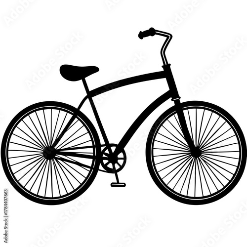Classic black silhouette of a cruiser bicycle with wide handlebars and large wheels on a white background