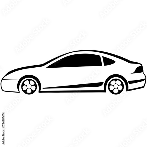 Sleek black and white silhouette of a modern sports coupe car viewed from the side