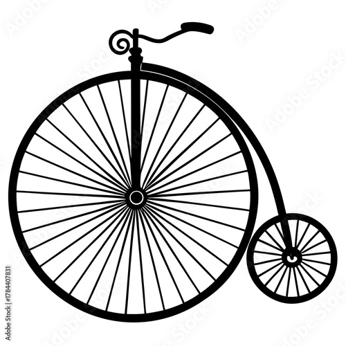 Classic penny farthing bicycle silhouette with large front wheel and small rear wheel