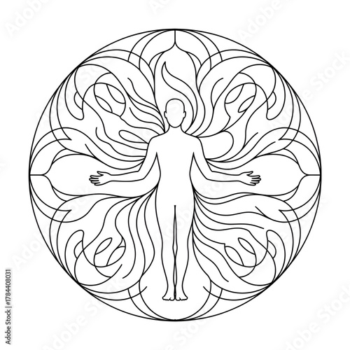 Human Energy Mandala Outline – Sacred Geometry Spiritual Symbol Design
