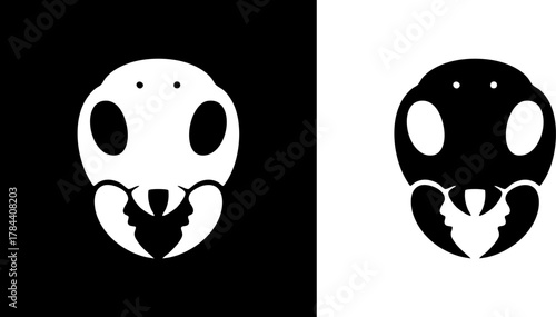 Logo Abstract representation of insect heads in black and white, symbolizing duality and contrast