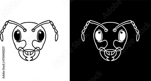 Logo Vector Illustration of an Ant's Head in Black and White
