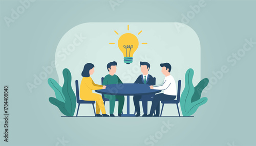 Business Team Brainstorming with Lightbulb Idea in Modern Office Space