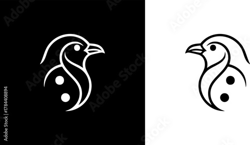 Logo Sleek minimalist line art illustration portraying a stylized bird with elegant continuous curves and subtle circular details, suitable for modern graphic design applications