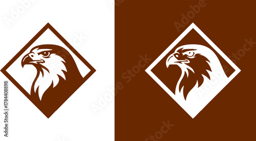 Logo Hawk Emblem Graphics with Two Variants on White and Brown Backgrounds