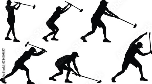 Dynamic silhouettes of golf players in action offering versatility for sports branding and promotional materials originally vector graphics