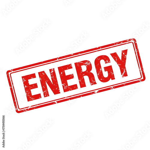 Energy text design in red outlined stamp effect on black