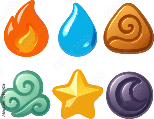 Elemental icons perfect for game development, fantasy adventure, or magical themes with a vibrant design and creative style