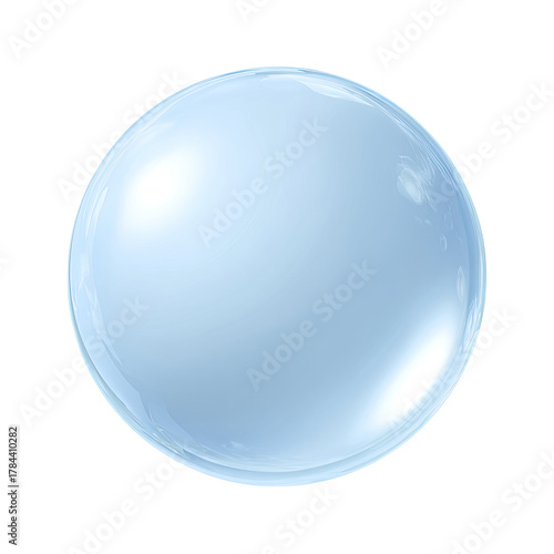 Spherical, light-blue bubble with light reflection, on black