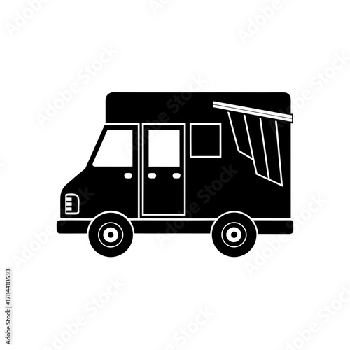 A black campervan on transparent background