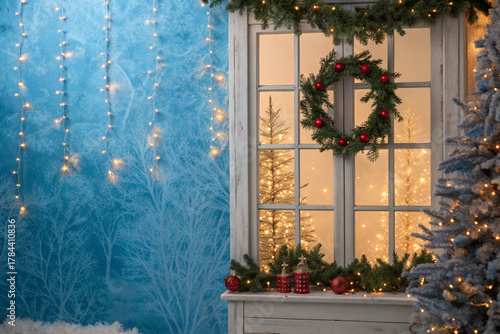 christmas wreath on the window