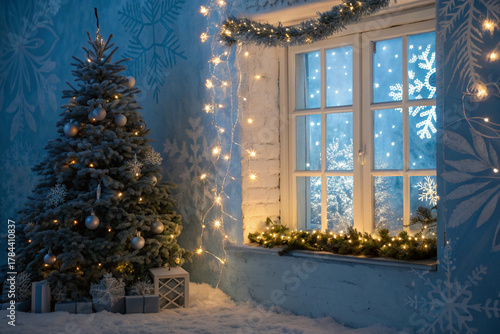 christmas tree in front of a house