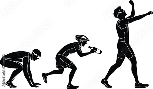 Athlete's journey from start to triumphant finish, showcasing dedication and athletic achievement progression.