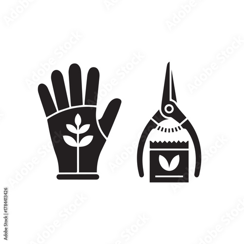 Gardening glove and pruning shears icon