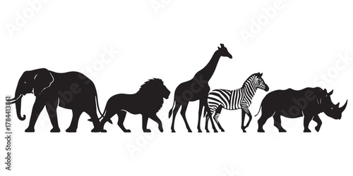 African animal silhouette on white background
