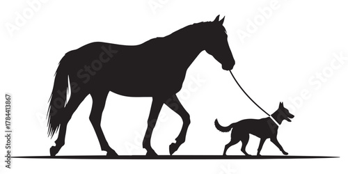 Horse and dog silhouette on white background