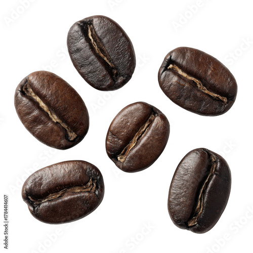 Wallpaper Mural Close up macro view of dark roasted coffee beans scattered on a transparent background isolated on transparent background Torontodigital.ca