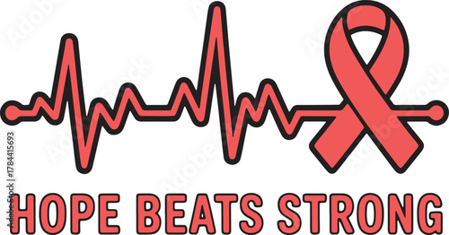 Hope Beats Strong Red Ribbon Awareness Design