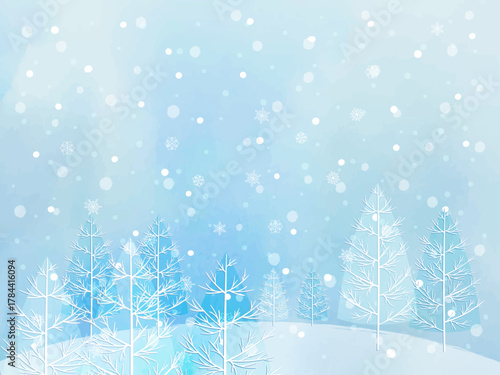 雪が降る冬の風景イラスト