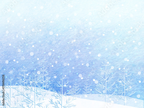 雪が降る冬の風景イラスト