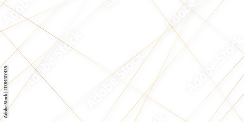 Abstract minimalistic white background with elegant intersecting golden lines forming a geometric pattern. random chaotic line and creative geometric many square, triangle shape background.