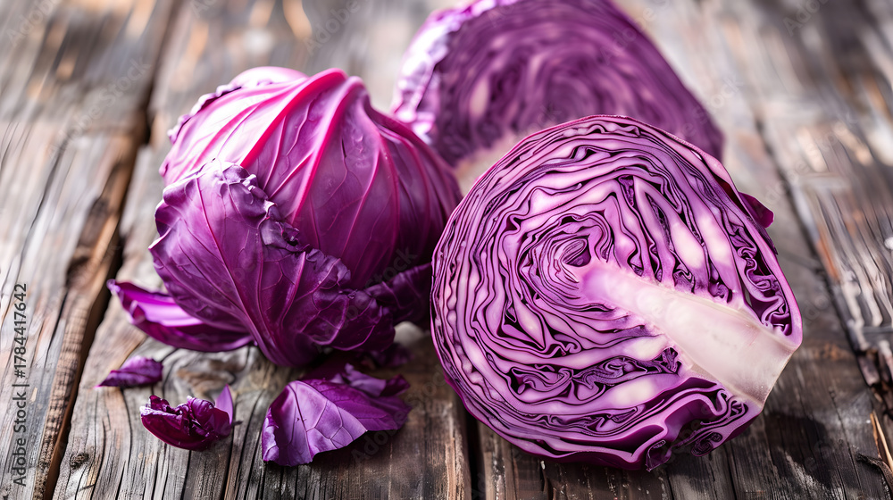 Fototapeta premium Purple Cabbage: The Nutrient-Dense Superfood Redefining Healthy Eating – Packed with Antioxidants, Vitamins, and Versatility for Salads, Slaws, Juices, and Beyond