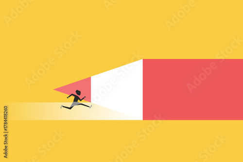 Business recruitment or hiring vector concept. Looking for talent. Business woman running in spotlight or searchlight looking for new career opportunities. Eps10 vector illustration