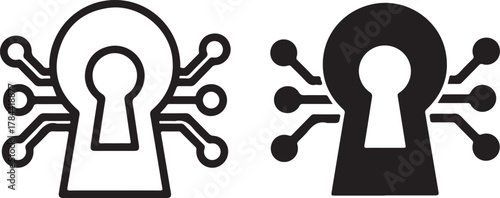 Digital keyhole icon with circuit board elements representing cybersecurity, data access, network protection, and internet privacy isolated on white background, Vector, illustration