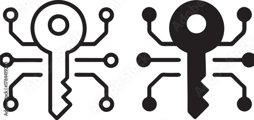 Digital key technology icon representing cybersecurity, data encryption, secure access, and cryptographic solutions for information technology. isolated on white background, Vector, illustration