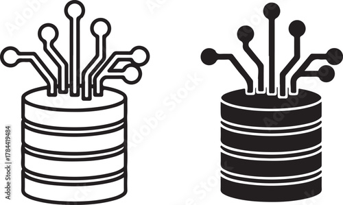 Digital data storage icon with circuit connections, representing modern database systems, network architecture, and big data management isolated on white background, Vector, illustration